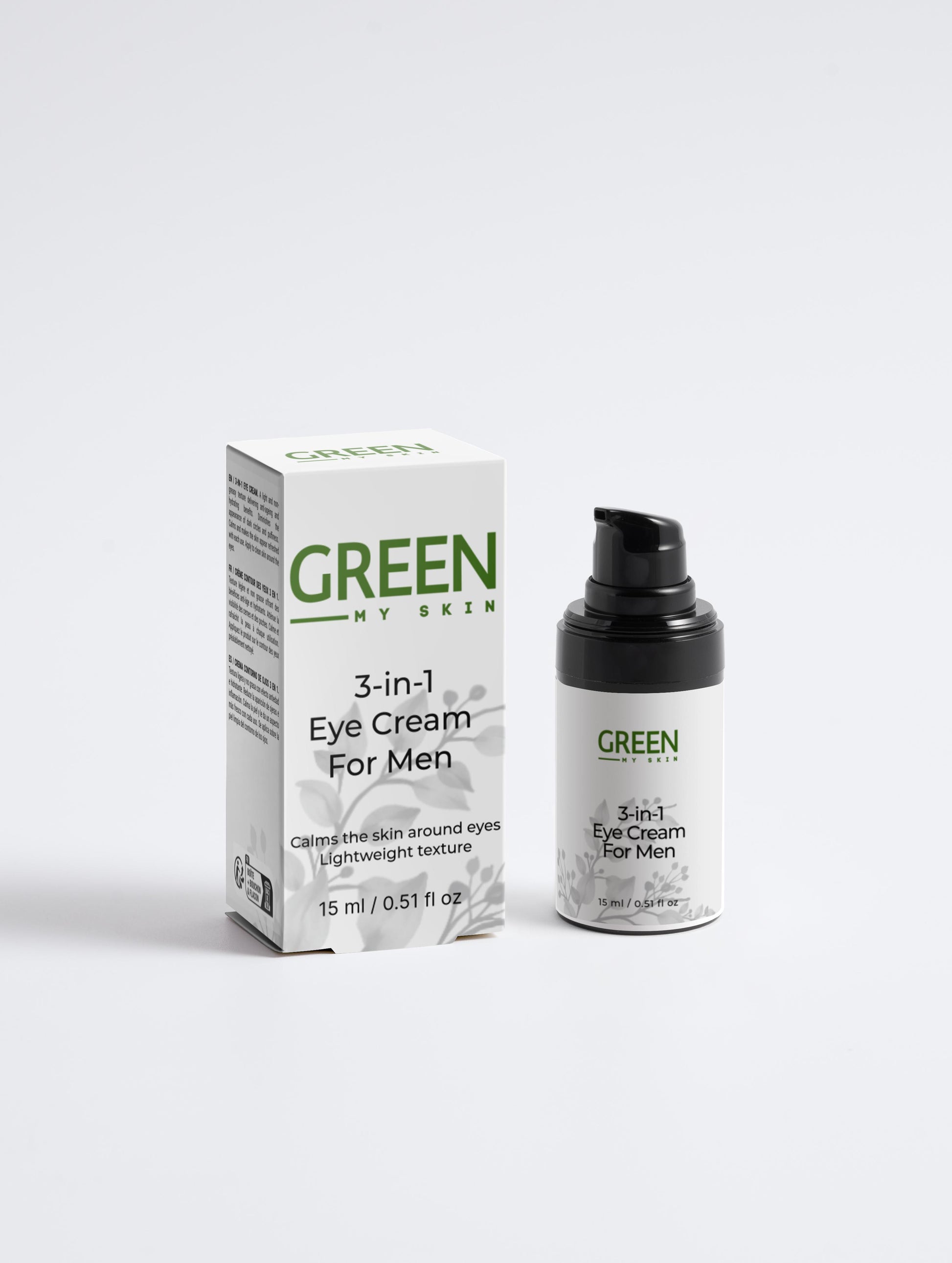 3-in-1 Eye Cream for men from greenmyskin.com, reduces puffiness, dark circles, and fine lines with a lightweight formula. Perfect for all skin types.