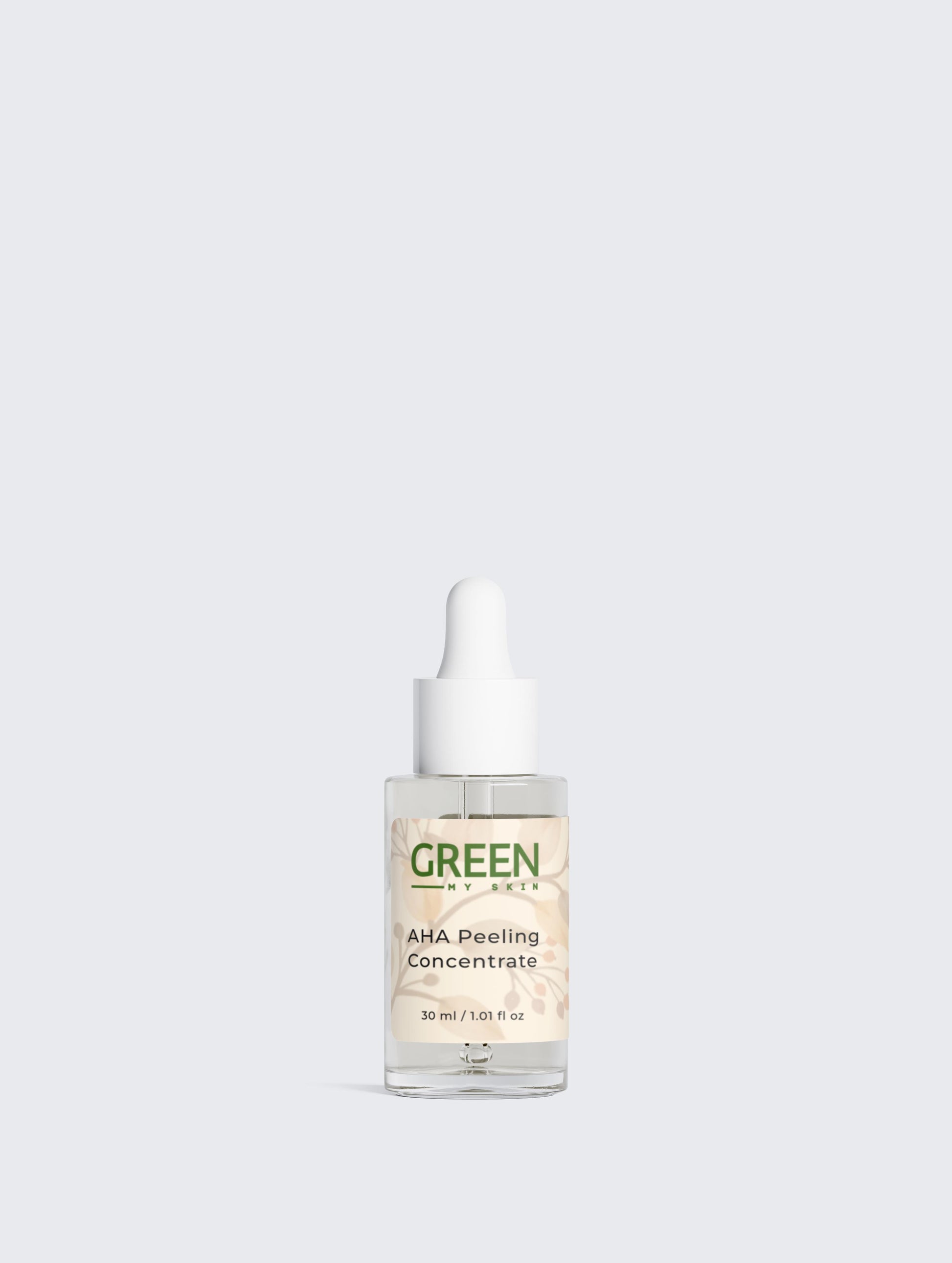 Vegan AHA peeling concentrate with organic, cruelty-free ingredients for exfoliating, brightening, and refining skin, available at greenmyskin.com.