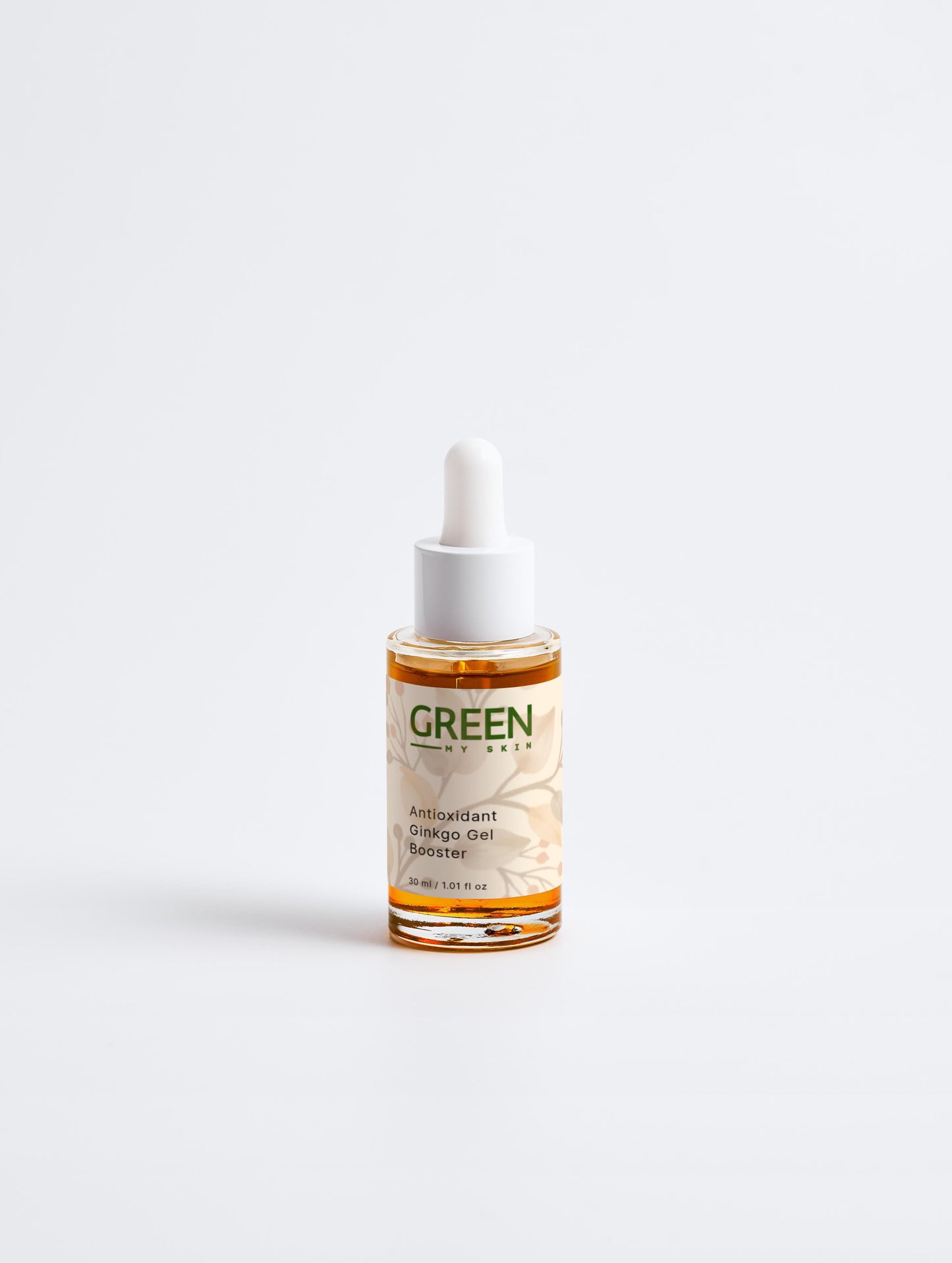 Vegan antioxidant ginkgo gel booster with organic, cruelty-free ingredients to energize and protect skin from environmental stress, available at greenmyskin.com.