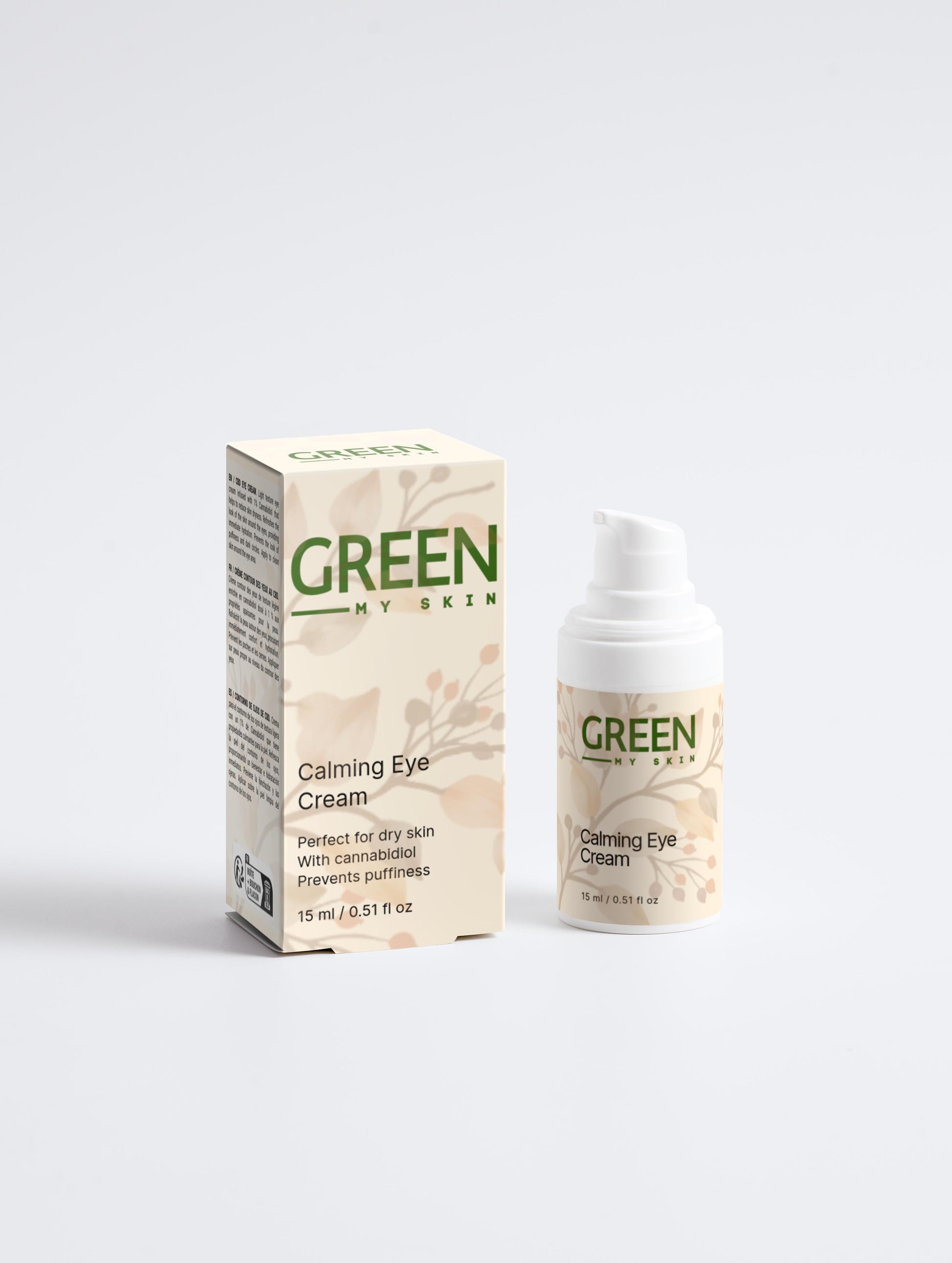 Vegan calming eye cream with organic, cruelty-free ingredients to soothe puffiness, dark circles, and fine lines, available at greenmyskin.com.