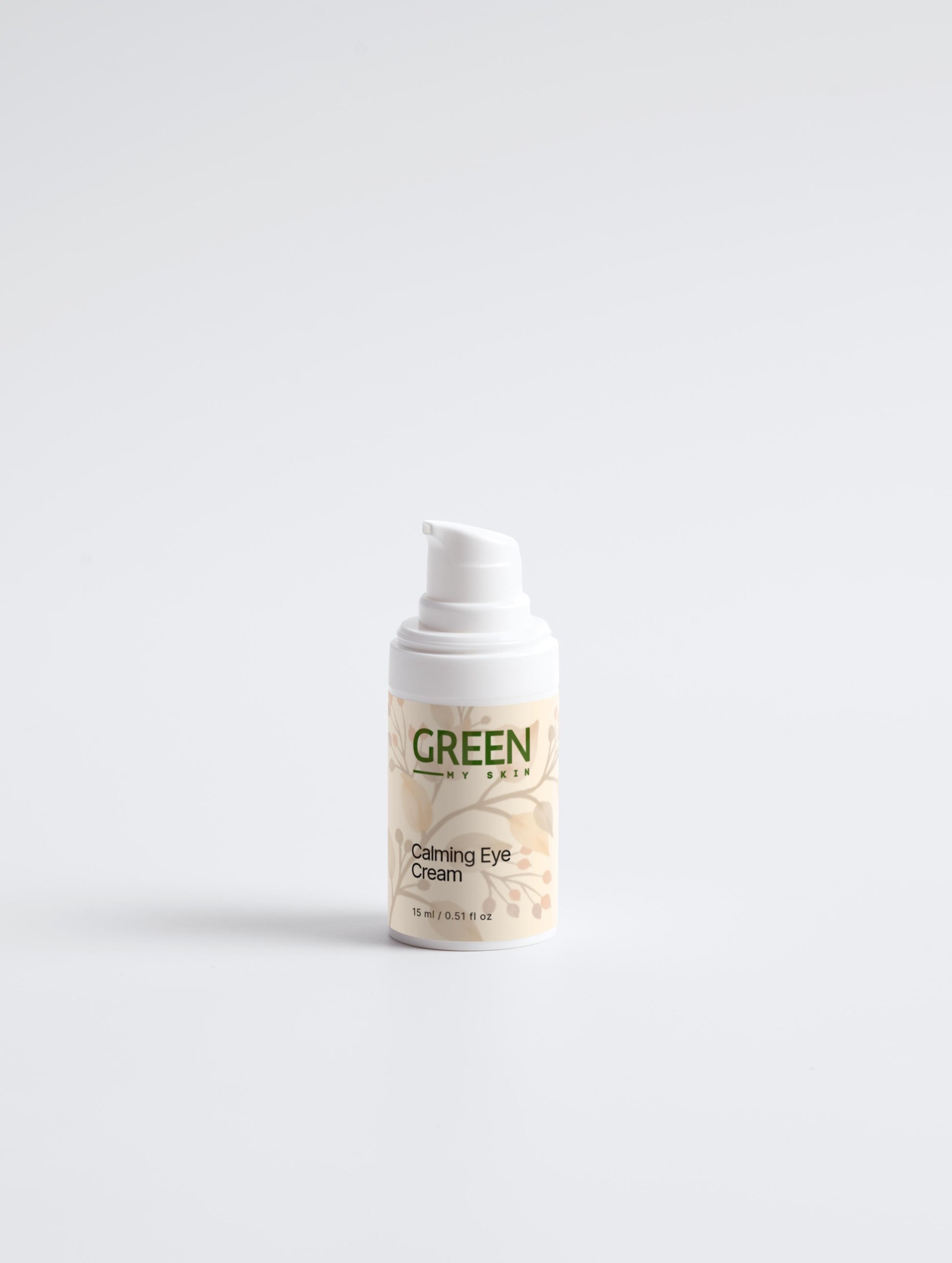 Vegan calming eye cream with organic, cruelty-free ingredients to soothe puffiness, dark circles, and fine lines, available at greenmyskin.com.