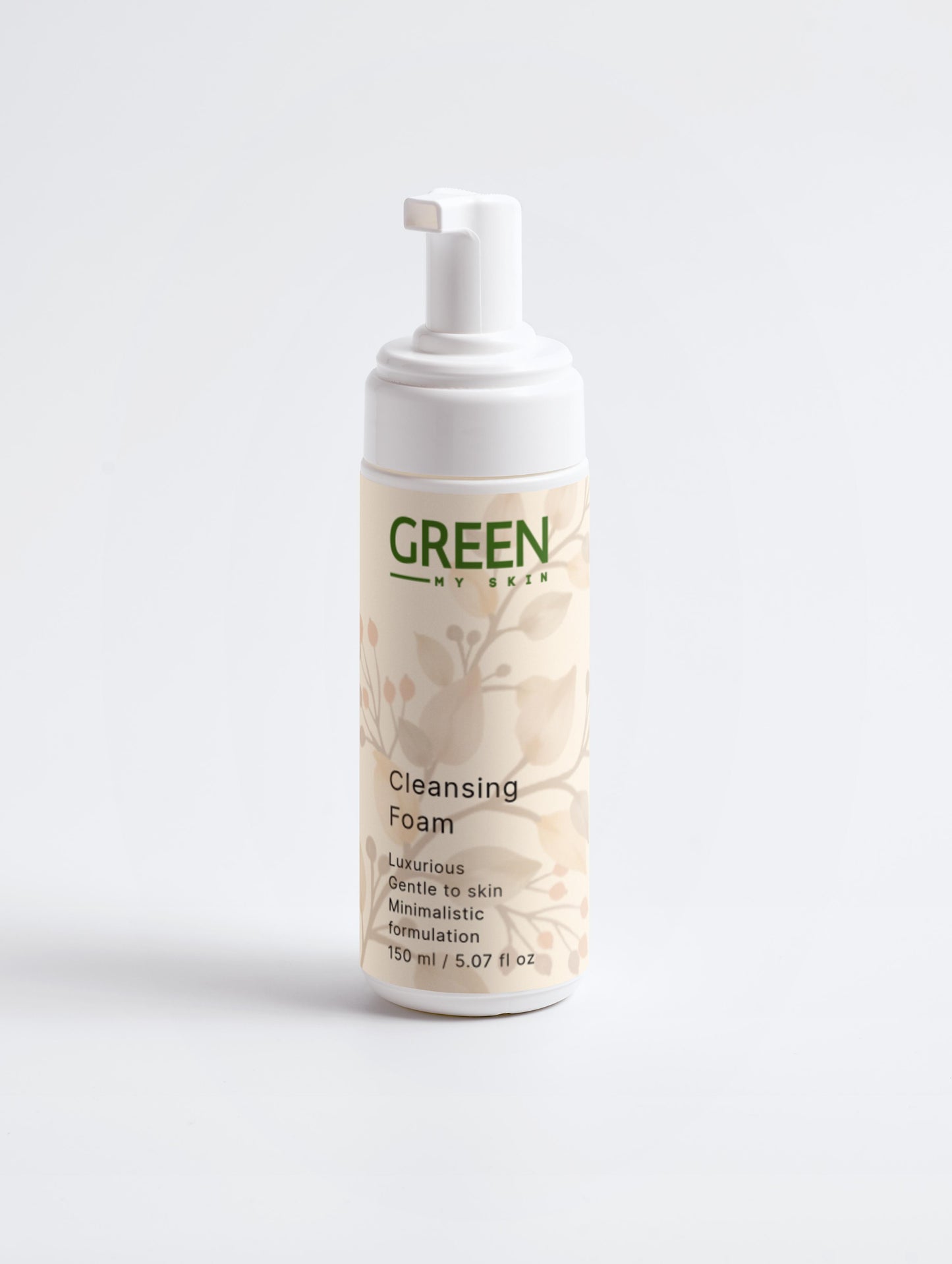 Vegan cleansing foam with organic, cruelty-free ingredients for gentle face cleansing, ideal for all skin types, available at greenmyskin.com.