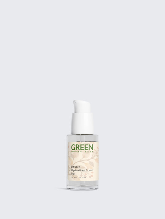 Vegan double hydration boost gel with organic, cruelty-free ingredients to deeply hydrate, refresh, and replenish skin, available at greenmyskin.com.