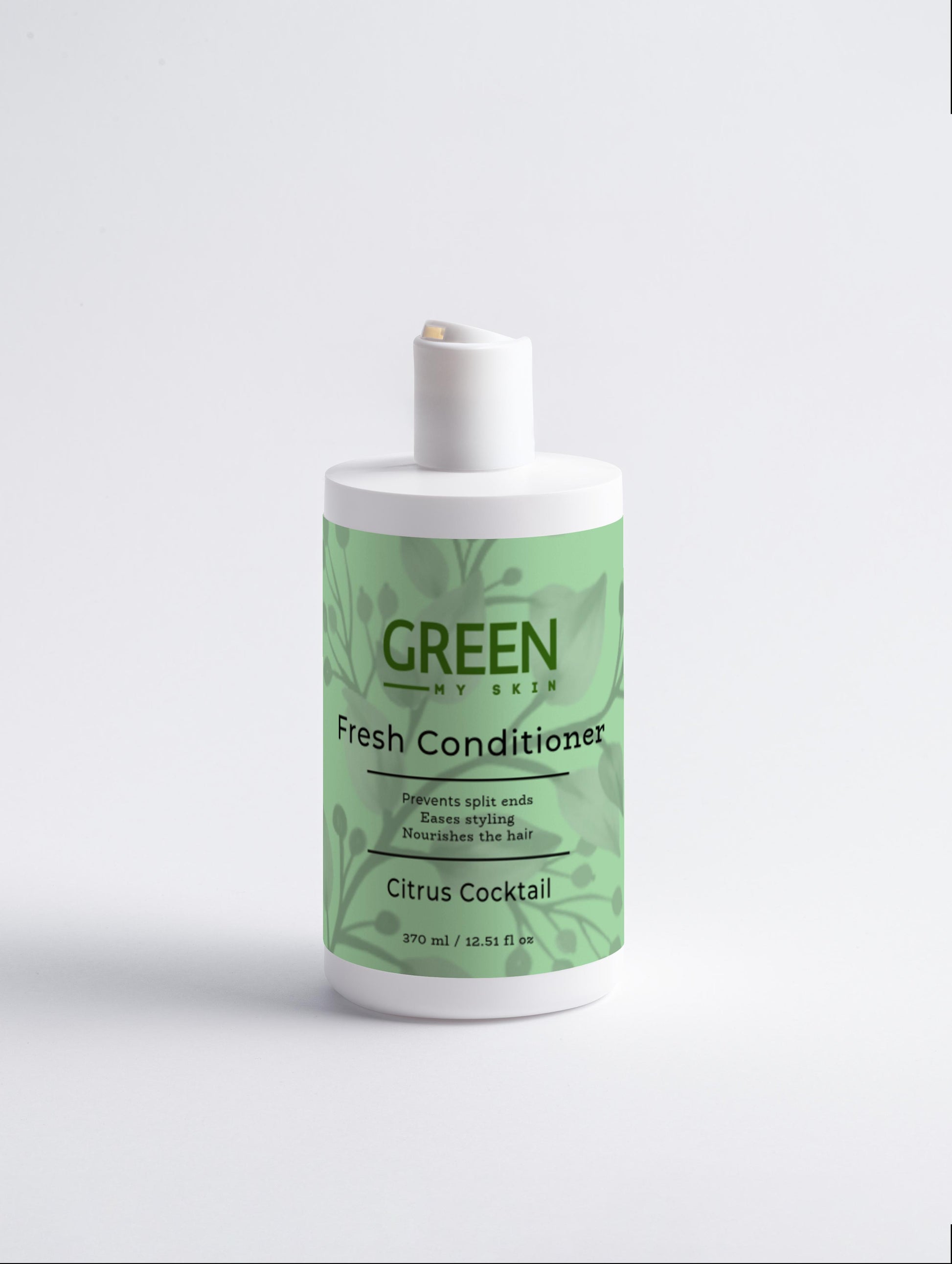 Vegan fresh conditioner with organic, cruelty-free ingredients and a zesty citrus cocktail scent to hydrate, soften, and revitalize hair, available at greenmyskin.com.