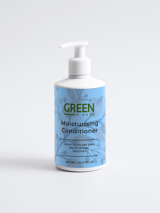 Vegan moisturising conditioner with organic, cruelty-free ingredients to hydrate, nourish, and smooth dry or damaged hair, available at greenmyskin.com