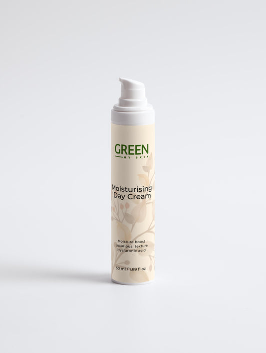 Vegan moisturising day cream with organic, cruelty-free ingredients to hydrate, protect, and rejuvenate skin, available at greenmyskin.com.