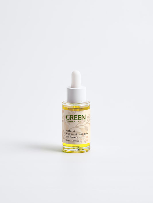 Vegan natural retinol-alternative oil serum with organic, cruelty-free ingredients to reduce fine lines and boost skin’s radiance, available at greenmyskin.com.