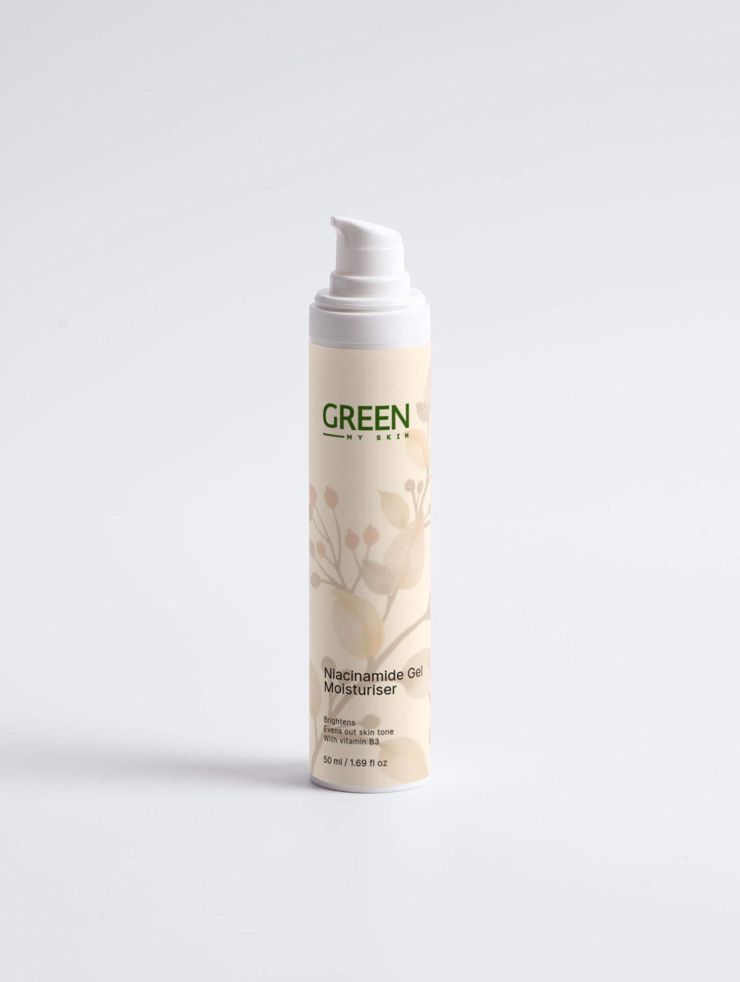 Vegan niacinamide gel moisturiser with organic, cruelty-free ingredients to hydrate, brighten, and even skin tone, available at greenmyskin.com.