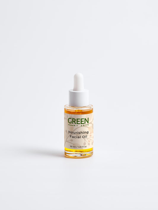 Vegan nourishing facial oil with organic, cruelty-free ingredients to hydrate, restore, and balance skin, available at greenmyskin.com.