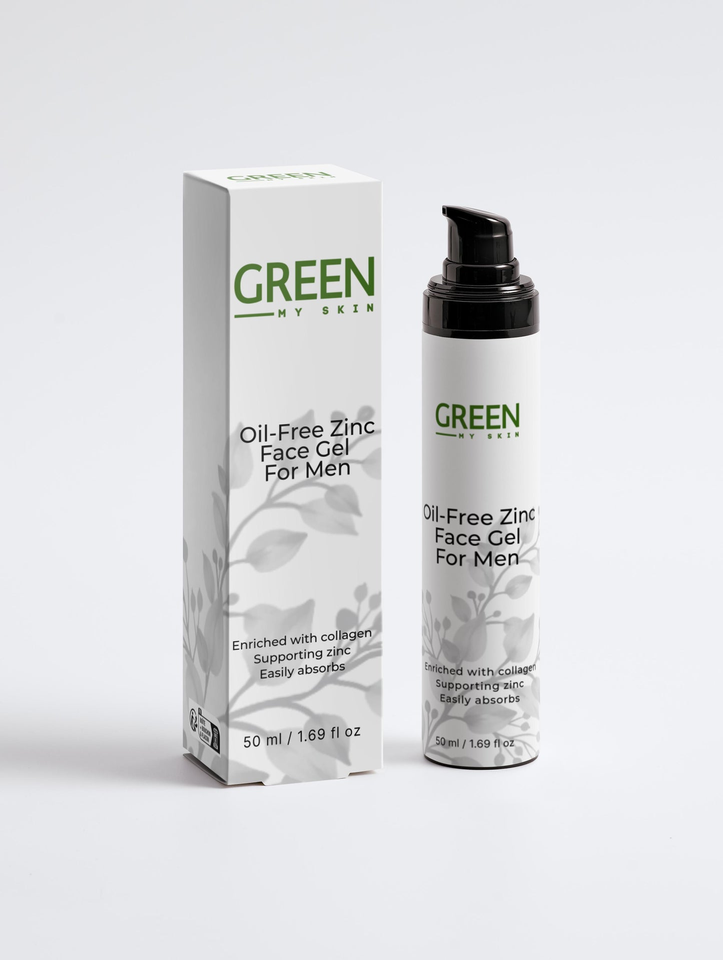 Vegan oil-free zinc face gel for men with organic, cruelty-free ingredients to control oil, hydrate, and protect skin, available at greenmyskin.com